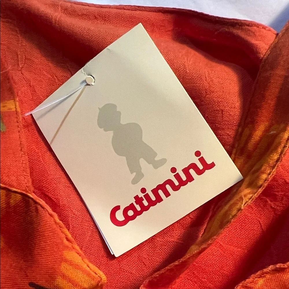 Vintage Catimini Orange Dress with Swirl and Animal Safari Print. Size 4​